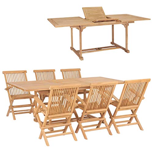 7-TLG. Garten-Essgruppe, Terassenmöbel Außen Outdoor Furniture Garten Möbel Gartenmöbel Set Geeignet für Teich Deck Balkon Hinterhof 150-200 x 100 x 75 cm Massivholz Teak von XINCXIN
