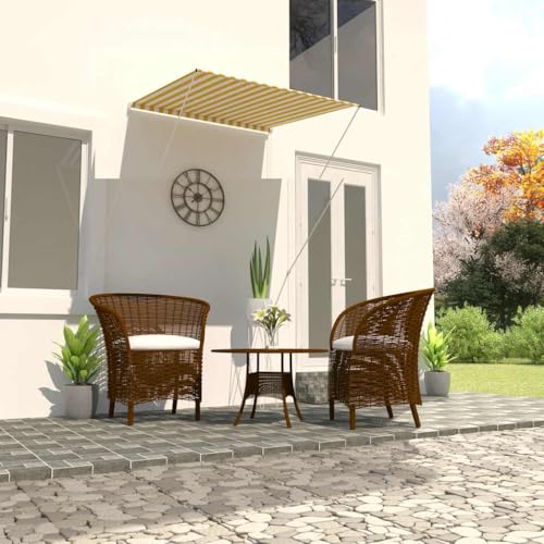 Einziehbare Markise, balkonschirm Sonnenschutz Fenster außen markise terrasse Garten sichtschutz Geeignet für courtyards Restaurants Rented Apartments cafes 100×150 cm Gelb und Weiß von XINCXIN
