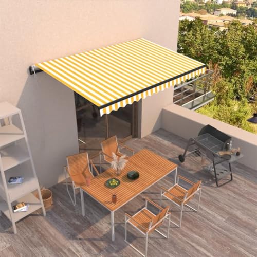 Markise Automatisch, markise terrasse Balkon möbel balkonschirm Sonnenschutz Fenster außen Geeignet für courtyards Rented Apartments cafes Restaurants Einziehbar 450x350 cm Gelb und Weiß von XINCXIN