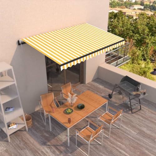 Markise Automatisch, markise terrasse balkonschirm Sonnenschutz Fenster außen Balkon möbel Geeignet für Restaurants cafes courtyards Rented Apartments Einziehbar 400x350 cm Gelb und Weiß von XINCXIN