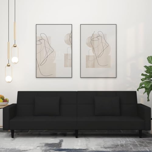 Schlafsofa, Wohnzimmer sofa bodensofa, Günstig gästesofa sofas, Platzsparende schlafcouch, Gästesofa sofa set, Geeignet für 0ffice Study Bedrooms Living rooms 2-Sitzer mit 2 Kissen Schwarz Samt von XINCXIN