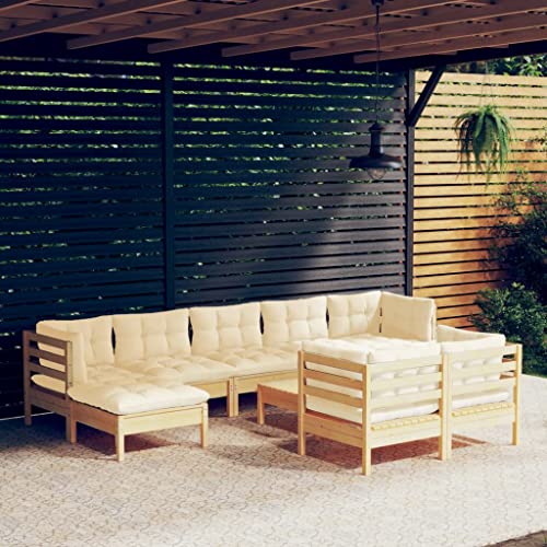 XINCXIN 10-TLG. Garten-Lounge-Set, Garten Möbel Outdoor Furniture Gartenmöbel Set Terassenmöbel Außen Geeignet für Teich Deck Balkon Hinterhof mit Creme Kissen Massivholz Kiefer von XINCXIN