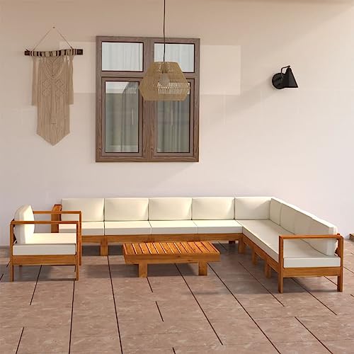 XINCXIN 10-TLG. Garten-Lounge-Set, Gartenmöbel Set Garten Möbel Terassenmöbel Außen Outdoor Furniture Geeignet für Deck Balkon Teich Hinterhof mit Creme Auflagen Massivholz Akazie von XINCXIN