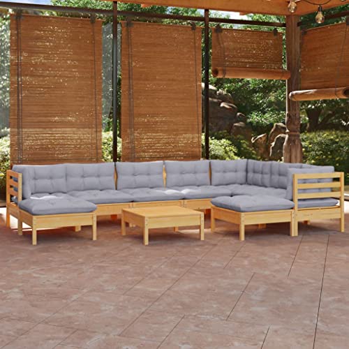 XINCXIN 10-TLG. Garten-Lounge-Set, Outdoor Furniture Garten Möbel Terassenmöbel Außen Gartenmöbel Set Geeignet für Deck Hinterhof Teich Balkon mit Grauen Kissen Kiefer Massivholz von XINCXIN