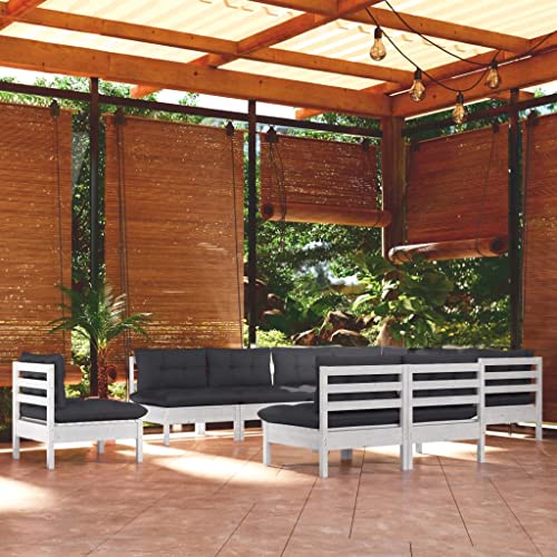 XINCXIN 10-TLG. Garten-Lounge-Set, Outdoor Furniture Garten Möbel Terassenmöbel Außen Gartenmöbel Set Geeignet für Deck Hinterhof Teich Balkon mit Kissen Weiß Kiefer Massivholz von XINCXIN