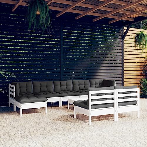 XINCXIN 10-TLG. Garten-Lounge-Set, Outdoor Furniture Terassenmöbel Außen Garten Möbel Gartenmöbel Set Geeignet für Teich Hinterhof Deck Balkon mit Kissen Weiß Kiefernholz von XINCXIN