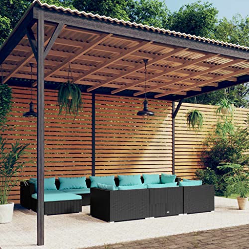 XINCXIN 10-TLG. Garten-Lounge-Set, Outdoor Furniture Terassenmöbel Außen Gartenmöbel Set Garten Möbel Geeignet für Deck Teich Hinterhof Balkon mit Kissen Schwarz Poly Rattan von XINCXIN