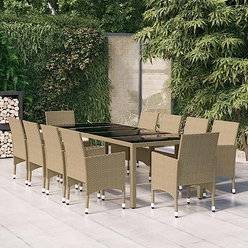 XINCXIN 11-TLG. Garten-Essgruppe, Garten Möbel Gartenmöbel Set Terassenmöbel Außen Outdoor Furniture Geeignet für Hinterhof Balkon Teich Deck Poly Rattan Beige von XINCXIN