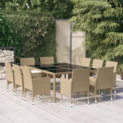 XINCXIN 11-TLG. Garten-Essgruppe, Terassenmöbel Außen Gartenmöbel Set Garten Möbel Outdoor Furniture Geeignet für Hinterhof Deck Balkon Teich Poly Rattan Beige von XINCXIN