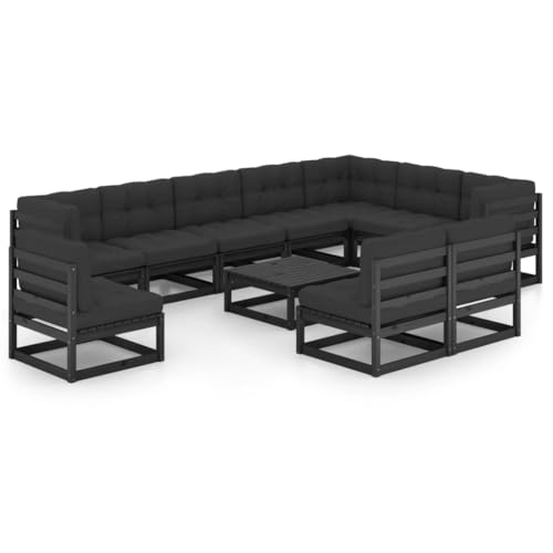 XINCXIN 11-TLG. Garten-Lounge-Set, Garten Möbel Gartenmöbel Set Terassenmöbel Außen Outdoor Furniture Geeignet für Deck Teich Balkon Hinterhof mit Kissen Schwarz Kiefer Massivholz XINCXIN 11-TLG. Garten-Lounge-Set, Garten Möbel Gartenmöbel Set Terassenmöbel Außen Outdoor Furniture Geeignet für Deck Teich Balkon Hinterhof mit Kissen Schwarz Kiefer Massivholz von XINCXIN
