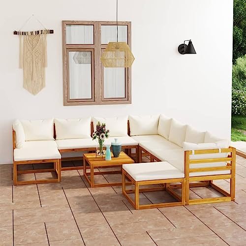 XINCXIN 11-TLG. Garten-Lounge-Set, Garten Möbel Terassenmöbel Außen Gartenmöbel Set Outdoor Furniture Geeignet für Hinterhof Deck Balkon Teich mit Auflagen Creme Massivholz Akazie von XINCXIN