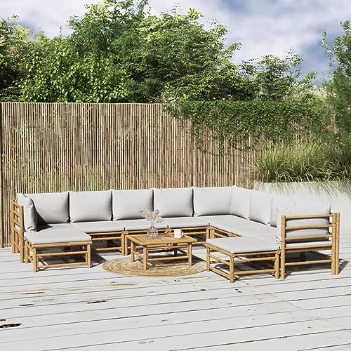 XINCXIN 11-TLG. Garten-Lounge-Set, Gartenmöbel Set Terassenmöbel Außen Garten Möbel Outdoor Furniture Geeignet für Balkon Teich Deck Hinterhof mit Hellgrauen Kissen Bambus XINCXIN 11-TLG. Garten-Lounge-Set, Gartenmöbel Set Terassenmöbel Außen Garten Möbel Outdoor Furniture Geeignet für Balkon Teich Deck Hinterhof mit Hellgrauen Kissen Bambus von XINCXIN