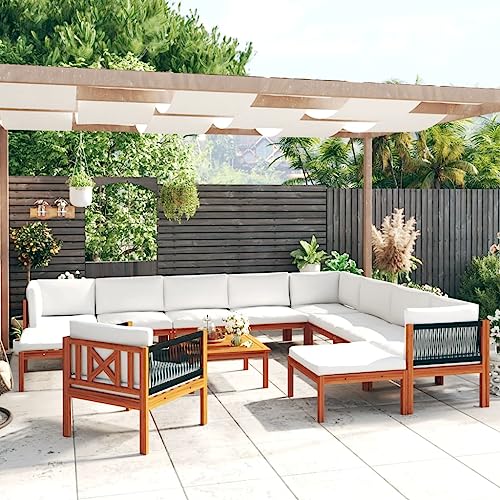 XINCXIN 12-TLG. Garten-Lounge-Set, Garten Möbel Gartenmöbel Set Terassenmöbel Außen Outdoor Furniture Geeignet für Deck Teich Balkon Hinterhof mit Kissen Cremeweiß Massivholz Akazie von XINCXIN