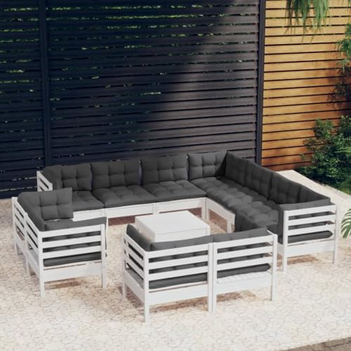XINCXIN 12-TLG. Garten-Lounge-Set, Garten Möbel Terassenmöbel Außen Gartenmöbel Set Outdoor Furniture Geeignet für Hinterhof Deck Balkon Teich mit Kissen Weiß Massivholz Kiefer von XINCXIN