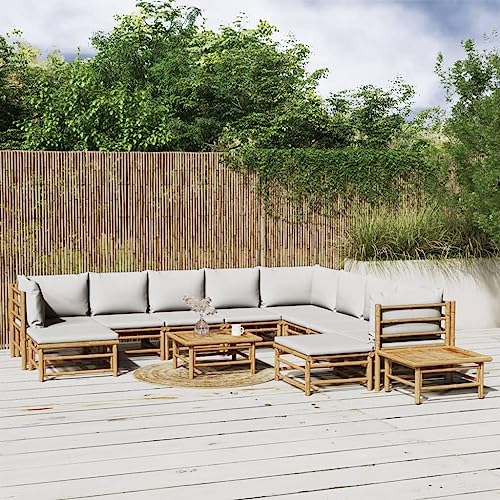 XINCXIN 12-TLG. Garten-Lounge-Set, Garten Möbel Terassenmöbel Außen Outdoor Furniture Gartenmöbel Set Geeignet für Deck Hinterhof Balkon Teich mit Hellgrauen Kissen Bambus XINCXIN 12-TLG. Garten-Lounge-Set, Garten Möbel Terassenmöbel Außen Outdoor Furniture Gartenmöbel Set Geeignet für Deck Hinterhof Balkon Teich mit Hellgrauen Kissen Bambus von XINCXIN