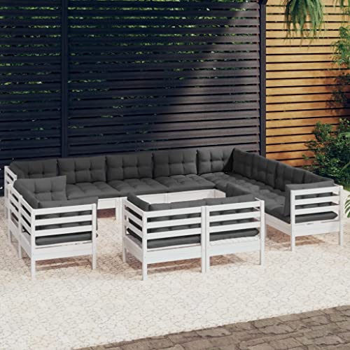 XINCXIN 12-TLG. Garten-Lounge-Set, Gartenmöbel Set Outdoor Furniture Garten Möbel Terassenmöbel Außen Geeignet für Teich Balkon Hinterhof Deck mit Kissen Weiß Massivholz Kiefer von XINCXIN