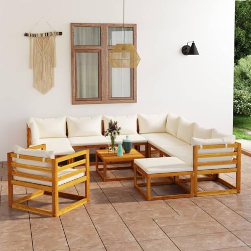 XINCXIN 12-TLG. Garten-Lounge-Set, Gartenmöbel Set Terassenmöbel Außen Garten Möbel Outdoor Furniture Geeignet für Balkon Teich Deck Hinterhof mit Auflagen Creme Massivholz Akazie von XINCXIN