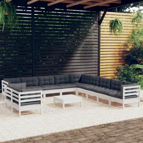 XINCXIN 12-TLG. Garten-Lounge-Set, Outdoor Furniture Garten Möbel Terassenmöbel Außen Gartenmöbel Set Geeignet für Deck Hinterhof Teich Balkon mit Kissen Weiß Massivholz Kiefer von XINCXIN