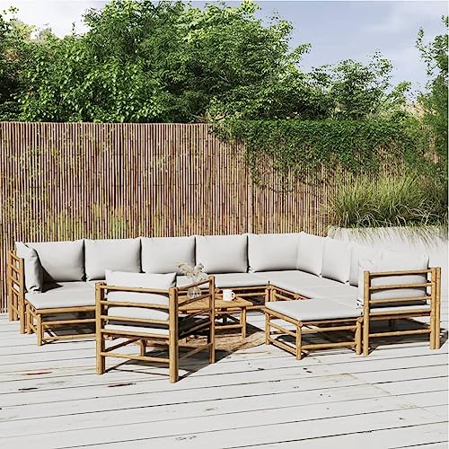 XINCXIN 12-TLG. Garten-Lounge-Set, Terassenmöbel Außen Outdoor Furniture Gartenmöbel Set Garten Möbel Geeignet für Hinterhof Balkon Deck Teich mit Hellgrauen Kissen Bambus von XINCXIN