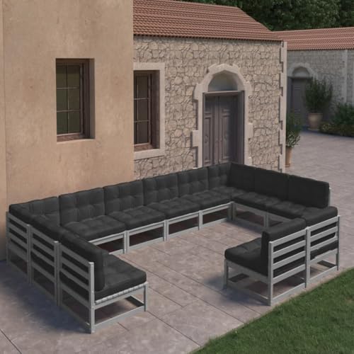 XINCXIN 12-TLG. Garten-Lounge-Set, Terassenmöbel Außen Outdoor Furniture Gartenmöbel Set Garten Möbel Geeignet für Hinterhof Balkon Deck Teich mit Kissen Grau Massivholz Kiefer XINCXIN 12-TLG. Garten-Lounge-Set, Terassenmöbel Außen Outdoor Furniture Gartenmöbel Set Garten Möbel Geeignet für Hinterhof Balkon Deck Teich mit Kissen Grau Massivholz Kiefer von XINCXIN
