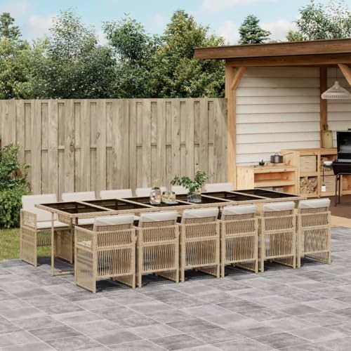 XINCXIN 13-TLG. Garten-Essgruppe, Garten Möbel Outdoor Furniture Gartenmöbel Set Terassenmöbel Außen Geeignet für Balkon Deck Hinterhof Teich mit Kissen Beige Poly Rattan von XINCXIN