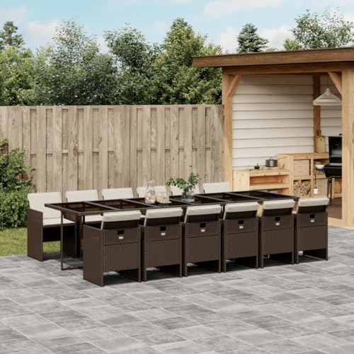 XINCXIN 13-TLG. Garten-Essgruppe, Garten Möbel Outdoor Furniture Terassenmöbel Außen Gartenmöbel Set Geeignet für Balkon Deck Teich Hinterhof mit Kissen Braun Poly Rattan von XINCXIN