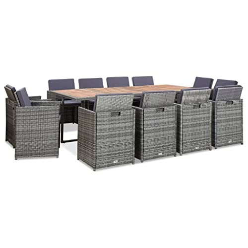 XINCXIN 13-TLG. Garten-Essgruppe, Gartenmöbel Set Terassenmöbel Außen Outdoor Furniture Garten Möbel Geeignet für Deck Hinterhof Teich Balkon mit Kissen Poly Rattan Anthrazit von XINCXIN
