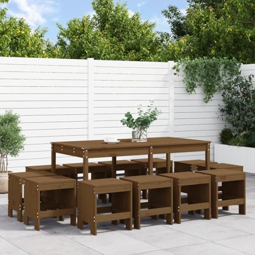 XINCXIN 13-TLG. Garten-Essgruppe, Terassenmöbel Außen Garten Möbel Gartenmöbel Set Outdoor Furniture Geeignet für Balkon Teich Deck Hinterhof Honigbraun Massivholz Kiefer von XINCXIN