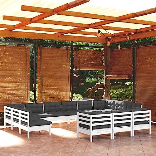 XINCXIN 13-TLG. Garten-Lounge-Set, Gartenmöbel Set Outdoor Furniture Garten Möbel Terassenmöbel Außen Geeignet für Teich Balkon Hinterhof Deck mit Kissen Weiß Kiefernholz von XINCXIN