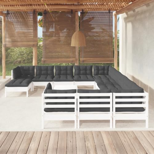 XINCXIN 13-TLG. Garten-Lounge-Set, Terassenmöbel Außen Garten Möbel Gartenmöbel Set Outdoor Furniture Geeignet für Balkon Hinterhof Teich Deck mit Kissen Weiß Kiefernholz von XINCXIN