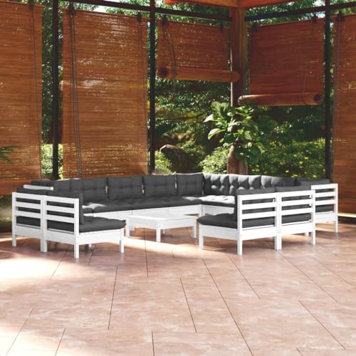 XINCXIN 13-TLG. Garten-Lounge-Set, Terassenmöbel Außen Garten Möbel Gartenmöbel Set Outdoor Furniture Geeignet für Balkon Hinterhof Teich Deck mit Kissen Weiß Massivholz Kiefer von XINCXIN