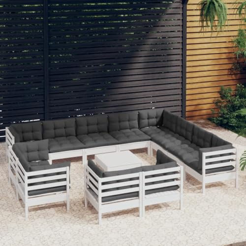 XINCXIN 13-TLG. Garten-Lounge-Set, Terassenmöbel Außen Garten Möbel Outdoor Furniture Gartenmöbel Set Geeignet für Balkon Deck Teich Hinterhof mit Kissen Weiß Massivholz Kiefer von XINCXIN