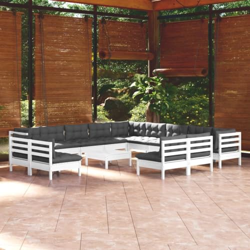 XINCXIN 14-TLG. Garten-Lounge-Set, Outdoor Furniture Garten Möbel Gartenmöbel Set Terassenmöbel Außen Geeignet für Teich Deck Hinterhof Balkon mit Kissen Weiß Massivholz Kiefer von XINCXIN