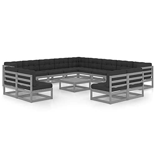 XINCXIN 14-TLG. Garten-Lounge-Set, Terassenmöbel Außen Garten Möbel Gartenmöbel Set Outdoor Furniture Geeignet für Balkon Hinterhof Teich Deck mit Kissen Grau Massivholz Kiefer von XINCXIN