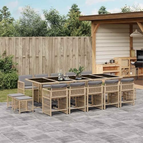 XINCXIN 15-TLG. Garten-Essgruppe, Garten Möbel Outdoor Furniture Terassenmöbel Außen Gartenmöbel Set Geeignet für Balkon Deck Teich Hinterhof mit Kissen Beigemischung Poly Rattan von XINCXIN