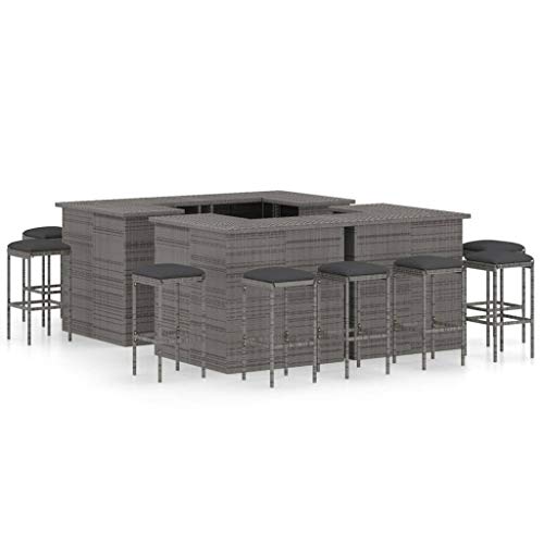 XINCXIN 16-TLG. Gartenbar-Set, Terassenmöbel Außen Outdoor Furniture Gartenmöbel Set Garten Möbel Geeignet für Hinterhof Balkon Deck Teich mit Kissen Poly Rattan Grau von XINCXIN
