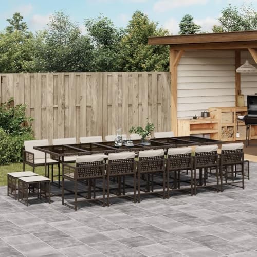 XINCXIN 17-TLG. Garten-Essgruppe, Garten Möbel Terassenmöbel Außen Gartenmöbel Set Outdoor Furniture Geeignet für Teich Balkon Deck Hinterhof mit Kissen Braun Poly Rattan von XINCXIN