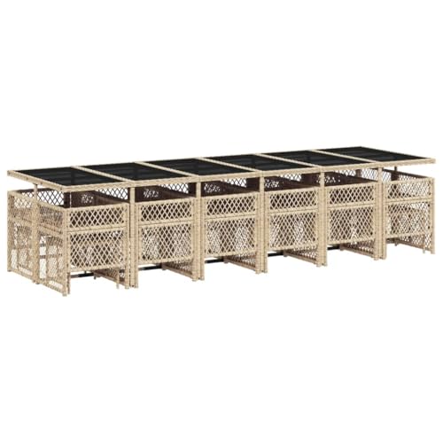 XINCXIN 17-TLG. Garten-Essgruppe, Gartenmöbel Set Outdoor Furniture Garten Möbel Terassenmöbel Außen Geeignet für Deck Balkon Teich Hinterhof mit Kissen Beige Poly Rattan von XINCXIN