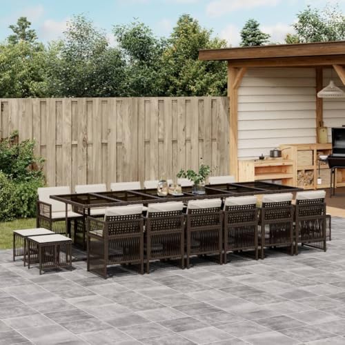 XINCXIN 17-TLG. Garten-Essgruppe, Gartenmöbel Set Outdoor Furniture Garten Möbel Terassenmöbel Außen Geeignet für Deck Balkon Teich Hinterhof mit Kissen Braun Poly Rattan von XINCXIN