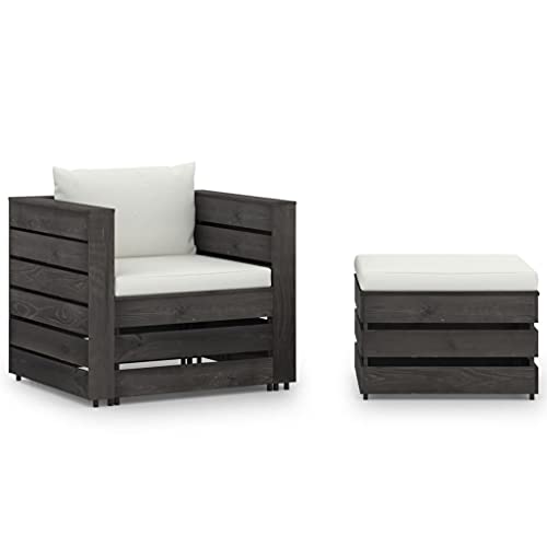 XINCXIN 2-TLG. Garten-Lounge-Set, Terassenmöbel Außen Garten Möbel Outdoor Furniture Gartenmöbel Set Geeignet für Balkon Deck Teich Hinterhof mit Kissen Grau Imprägniertes Holz von XINCXIN