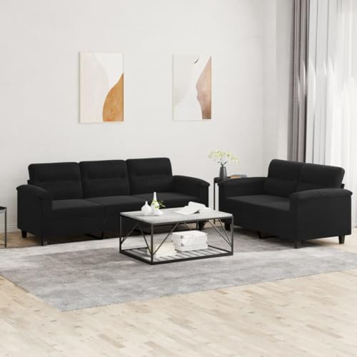 XINCXIN 2-TLG. Sofagarnitur, Platzsparende schlafcouch, Gästesofa Sofa Set, Günstig gästesofa Sofas, Wohnzimmer Sofa bodensofa, Geeignet für Study Attics mit Kissen Schwarz Mikrofasergewebe von XINCXIN