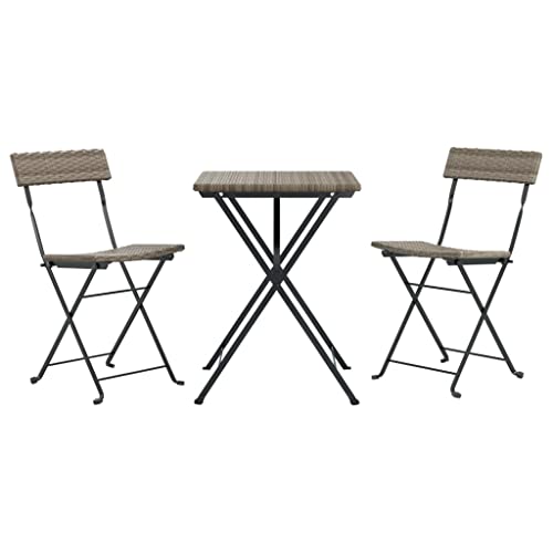 XINCXIN 3-TLG. Bistro-Set, Garten Möbel Outdoor Furniture Gartenmöbel Set Terassenmöbel Außen Geeignet für Teich Deck Balkon Hinterhof Klappbar Grau Poly Rattan von XINCXIN