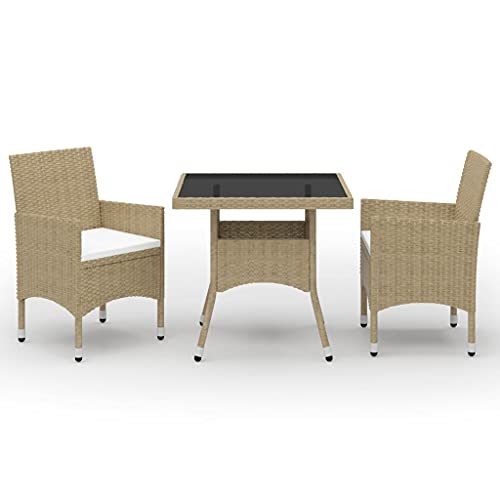 XINCXIN 3-TLG. Garten-Essgruppe, Garten Möbel Gartenmöbel Set Outdoor Furniture Terassenmöbel Außen Geeignet für Balkon Hinterhof Deck Teich Beige Poly Rattan und Glas von XINCXIN