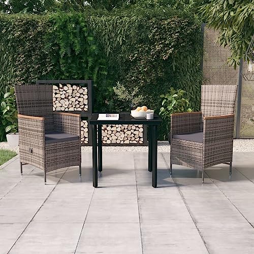 XINCXIN 3-TLG. Garten-Essgruppe, Garten Möbel Gartenmöbel Set Terassenmöbel Außen Outdoor Furniture Geeignet für Hinterhof Balkon Teich Deck mit Kissen Grau von XINCXIN