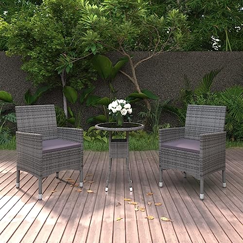 XINCXIN 3-TLG. Garten-Essgruppe, Garten Möbel Outdoor Furniture Gartenmöbel Set Terassenmöbel Außen Geeignet für Balkon Deck Hinterhof Teich Poly Rattan Grau von XINCXIN