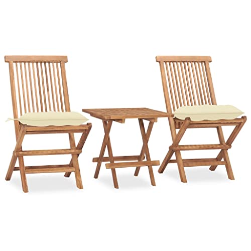XINCXIN 3-TLG. Garten-Essgruppe, Gartenmöbel Set Garten Möbel Outdoor Furniture Terassenmöbel Außen Geeignet für Deck Teich Hinterhof Balkon mit Kissen Klappbar Massivholz Teak von XINCXIN