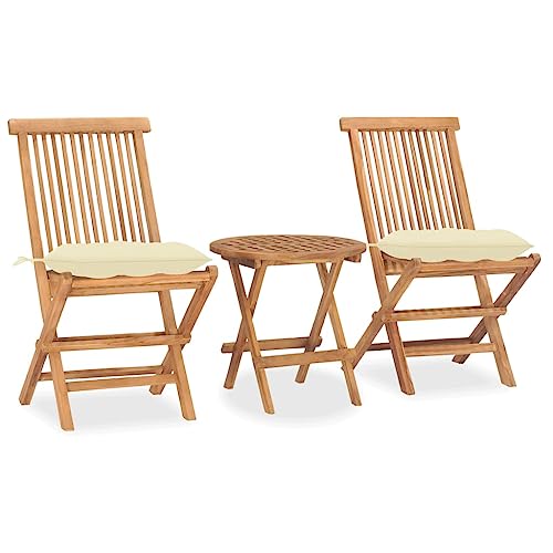 XINCXIN 3-TLG. Garten-Essgruppe, Gartenmöbel Set Outdoor Furniture Terassenmöbel Außen Garten Möbel Geeignet für Teich Balkon Hinterhof Deck mit Kissen Klappbar Massivholz Teak von XINCXIN