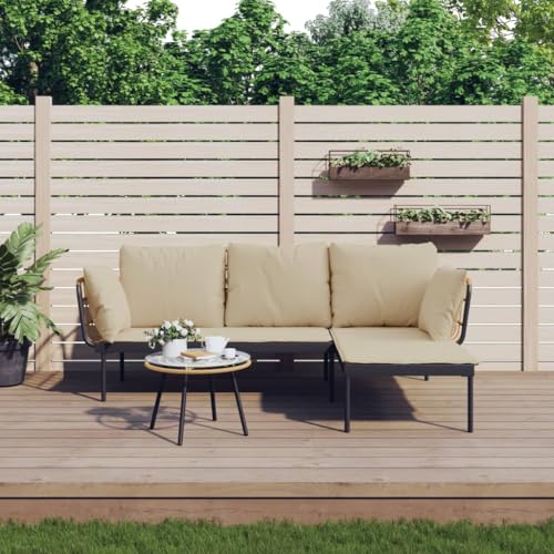 XINCXIN 3-TLG. Garten-Lounge-Set, Outdoor Furniture Garten Möbel Gartenmöbel Set Terassenmöbel Außen Geeignet für Deck Teich Balkon Hinterhof mit Kissen Beige Poly Rattan von XINCXIN