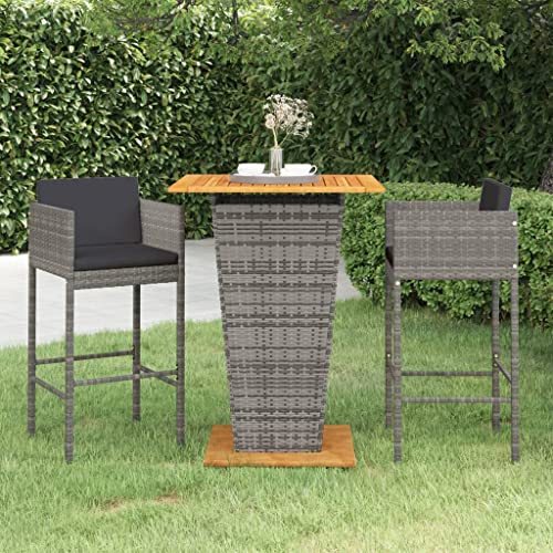 XINCXIN 3-TLG. Gartenbar-Set, Outdoor Furniture Terassenmöbel Außen Gartenmöbel Set Garten Möbel Geeignet für Deck Teich Hinterhof Balkon mit Kissen Poly Rattan Grau von XINCXIN