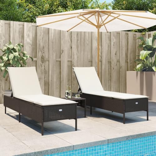 XINCXIN 3-TLG. Sonnenliegen, relaxliege Wohnzimmer gartenstuhl hochlehner Strand Stuhl Patio Chairs Geeignet für Balcony Terrace Camping Outdoors Home -Set mit Auflage Braun Poly Rattan von XINCXIN